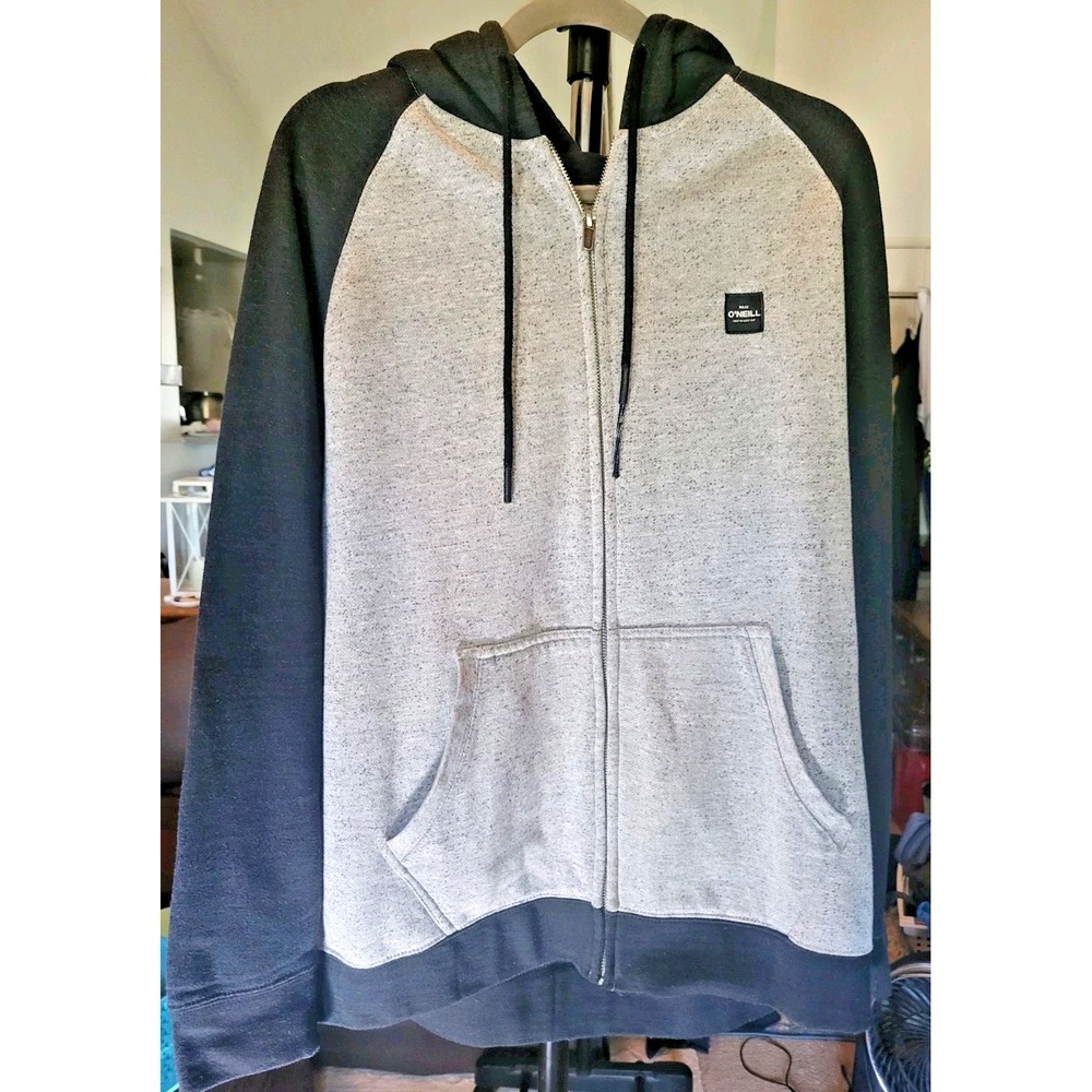 O'Neill Full Zip Hoodie Sz L Black Grey Men's Cotton/Poly Sweatshirt Surf Beach